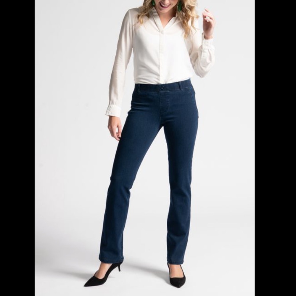 Betabrand Yoga Denim Straight Leg Classic Pants